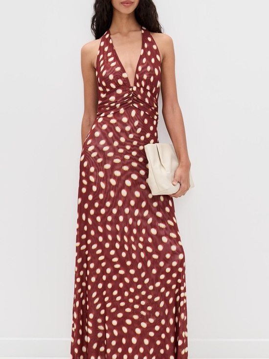 RESA Dresses & Skirts - RESA Burgundy and Cream Backless Halter Maxi Dress